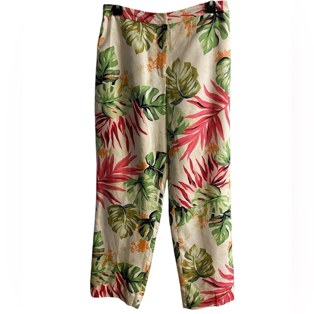 Talbots silk trouser vintage straight leg high rise tropical print Sz 10